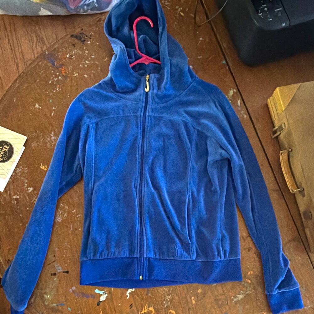 Juicy Couture Women's Velour Full Zip Hooded Hoodie Blue Solid Size L